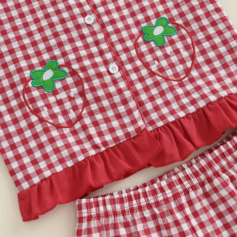 Girls Pajama Set with Cute Unicorn Print and Ruffle Trim Short Sleeve Tops and Shorts 2 Piece Lounge Suit Sleepwear for Kids