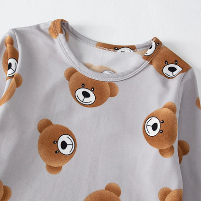 2-piece 2024 new autumn children's cute bear long-sleeved trousers suit boy leisure and comfortable home cover girl Joker pajama