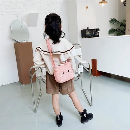 1 Piece Cute Kids Bag for Girls Kawaii Cartoon Animal Cat Messenger Bag for Children Portable High Capacity Outdoor Plush Bag
