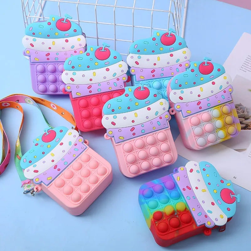 Girls Toys Silicone Ice Cream Messenger Bag Coin Purse Children's Decompression Pop Fidget Toys