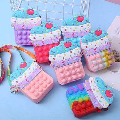 Girls Toys Silicone Ice Cream Messenger Bag Coin Purse Children's Decompression Pop Fidget Toys