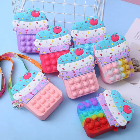 Girls Toys Silicone Ice Cream Messenger Bag Coin Purse Children's Decompression Pop Fidget Toys