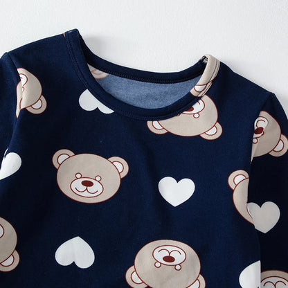 2-piece 2024 new autumn children's cute bear long-sleeved trousers suit boy leisure and comfortable home cover girl Joker pajama