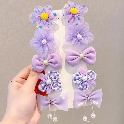 10 Pcs/1 Sets Kids Cute Bow Hair Accessories For Girls Flowers Modeling Hair Clips Hairpin