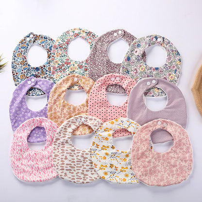 Flower Print Baby Bib Stuff Cotton Adjustable Snap Bandana Scarf for Kids Newborn Boys Girls Feeding Saliva Towel Burp Cloth