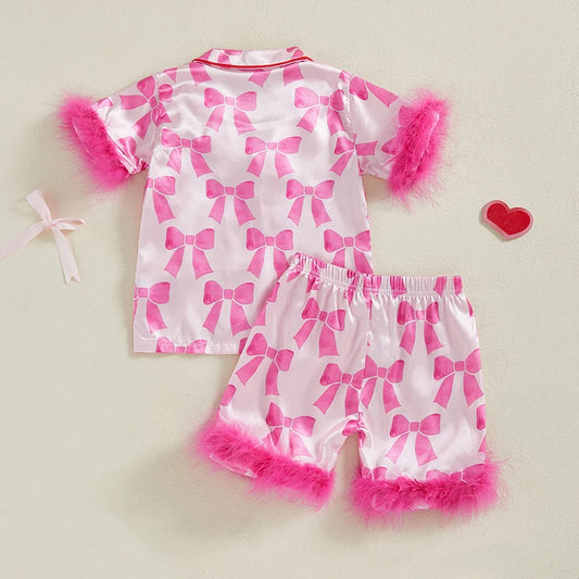 Children s Girls Pajama Set Lobster Polka Dot Print Short Sleeve Top with Elastic Waist Shorts Sleepwear for Kids