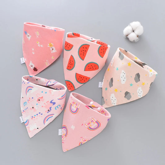 5pcs Pure Cotton Bandana Waterproof Bibs Baby Saliva Towel Triangle Scarf Newborn Boys Girls Absorbent Cloth Bib Saliva Scarf