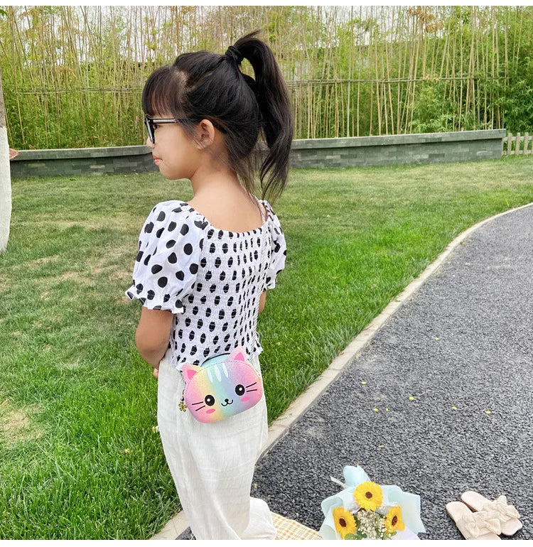 Mini Crossbody Bag for Children Cute Cartoon Cat Baby Girls Shoulder Bags PU Leather Boys Kids Small Coin Purse Handbags Wallet