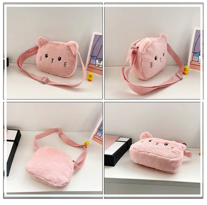 1 Piece Cute Kids Bag for Girls Kawaii Cartoon Animal Cat Messenger Bag for Children Portable High Capacity Outdoor Plush Bag