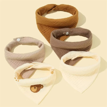 5Pcs Feeding Drool Bibs Cotton Accessories Newborn Solid Color Button Soft Towel Baby Bibs