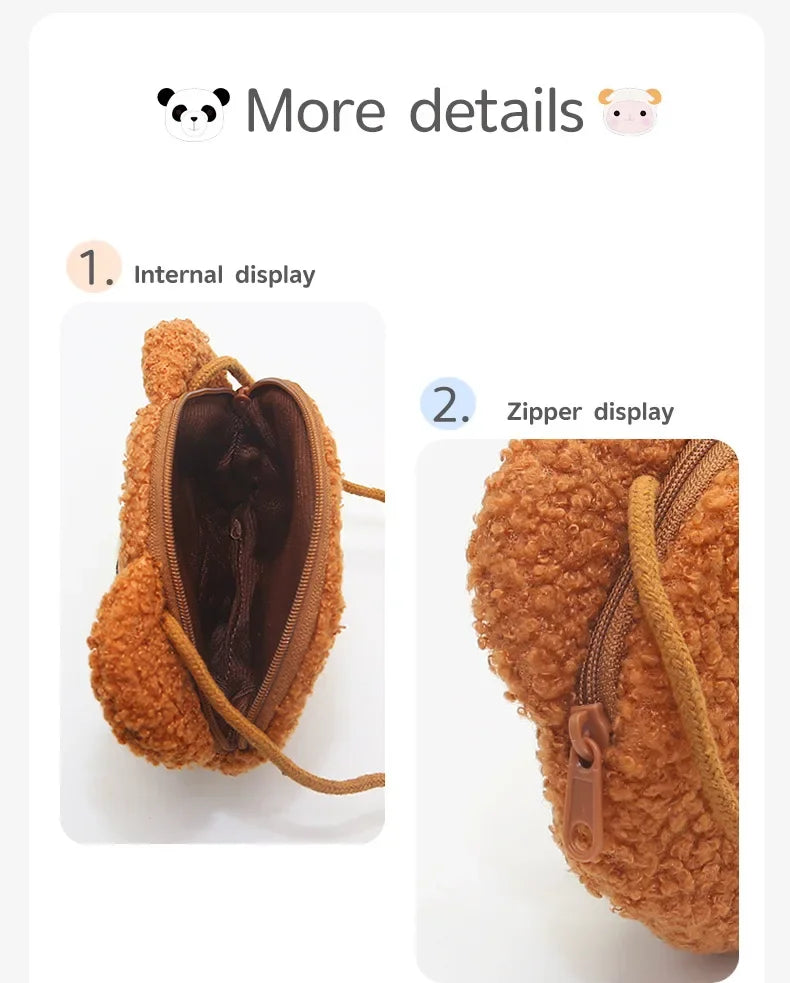 Cartoon Plush Crossbody Bag for Children Cute Animal Bear Coin Wallet Boys and Girls Mini Shoulder Bag Kawaii Plush Purses