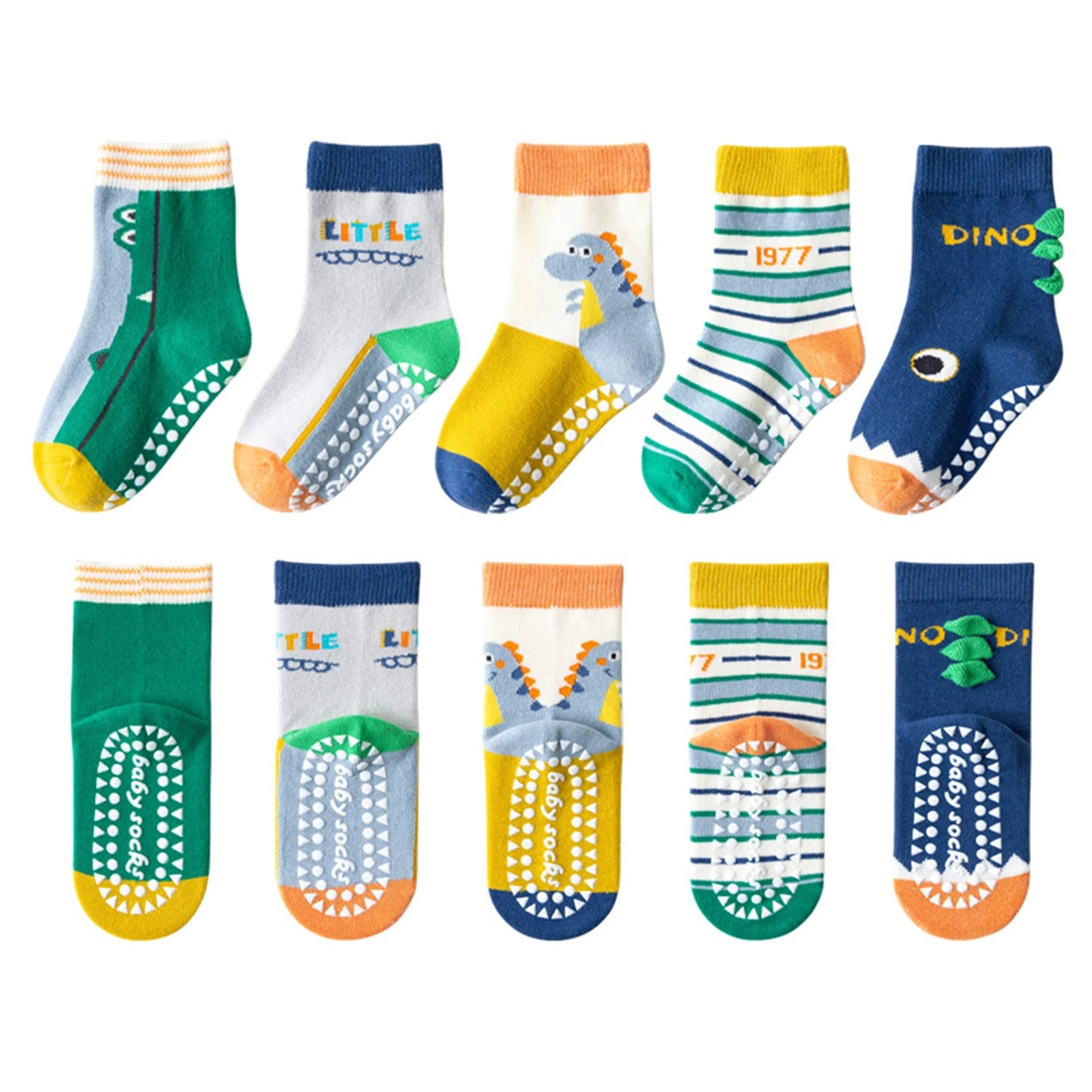 5 pairs of children's mid tube socks, spring and autumn adhesive point floor socks, playground anti slip socks, trampoline socks