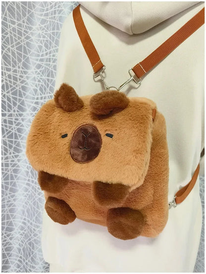 Student School Bag Artificial Fur Plush Capybara Bag Casual All-match Fur Bag Large Capacity Backpack School Backpack Mochila