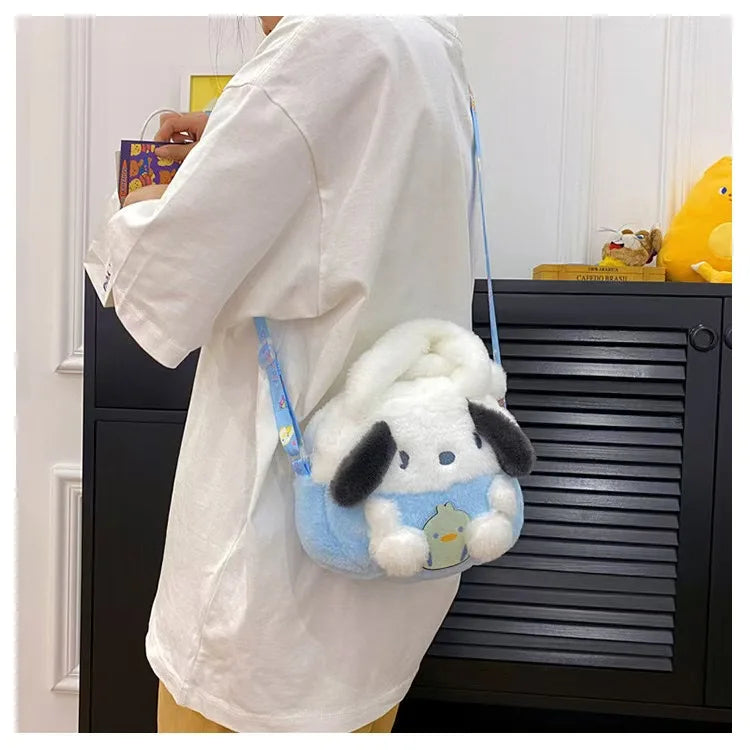 New Cartoon Sanrio Plush Bag Ins Versatile Kuromi Doll Doll Bag Cute Girl Handheld Small Bag