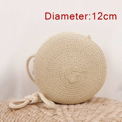 Baby Girl Fashion Casual Solid Straw Shoulder Bags Backpack Accessories Kids Coin Purse Kids Children Cute Round Messenger Bag