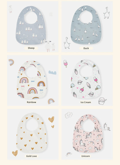 INSULAR Baby Bibs Feeding Scarf Adjustable Snap Saliva Towel Muslin Cotton Burp Cloths Animal Print Ruffled Edge Rainbow A Grade
