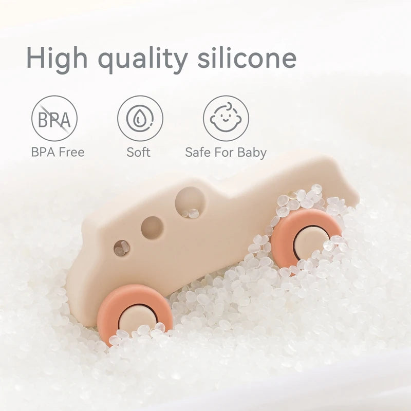 Montessori Baby Silicone Car Toys 0 12 Months Newborn Baby Things Silicone Baby Teether Toy Car  Educational Toy Silicone Blocks
