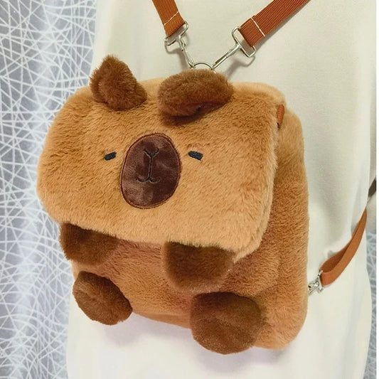 Student School Bag Artificial Fur Plush Capybara Bag Casual All-match Fur Bag Large Capacity Backpack School Backpack Mochila