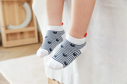 5Pairs/lot 0-12Y Cute Lovely Short Baby Socks Children Sock Red Heart Girls Cotton Mesh Cute Newborn Boy Toddler White Sock