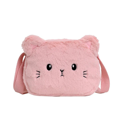 1 Piece Cute Kids Bag for Girls Kawaii Cartoon Animal Cat Messenger Bag for Children Portable High Capacity Outdoor Plush Bag