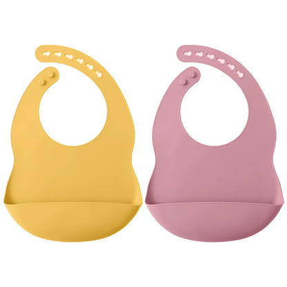 2PCS Toddler Silicone Breastplate Baby Bib Waterproof Solid Color Infant Bibs Newborn Feeding Burp Cloth Drooling Scarf