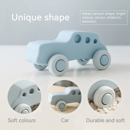 Montessori Baby Silicone Car Toys 0 12 Months Newborn Baby Things Silicone Baby Teether Toy Car  Educational Toy Silicone Blocks