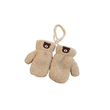 Bear Winter Baby Scarf Gloves Set Faux Lamb Wool Korean Warm Kids Neck Warmer Mittens Children Boys Girls Accessories 2-6Y