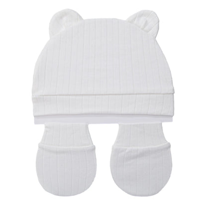 3Pcs/Set Cute Cotton Baby Hats Newborn Bonnet Gloves Mittens Beanies Bear Ear Shape Gift Photo Props Infant 0-3M Clothing