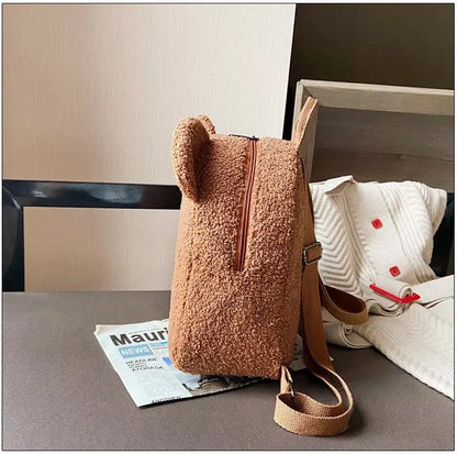 Cute Bear Ear Plush Backpack for Kids Adult Lamb Fleece Shoulder Bag High-capacity Korean Parent-Child Bags Boys Girls Backpacks
