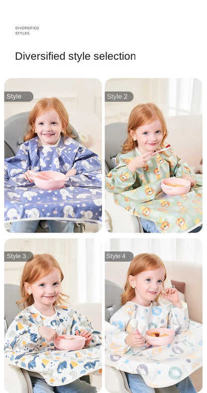 Clean Feeding Bib for Baby Boys Girl 8M-5Y Waterproof Bib Apron Smock with Table Cover Infant Mess-Free Kids Full Coverage Bib