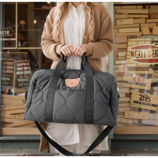 Autumn and winter fashion black mommy bag large capacity tote bag out travel bag baby diaper bag suitable for daily use