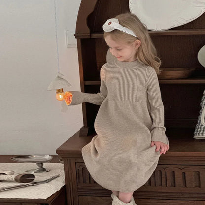 Girls Knitted Dress 2024 Autumn Winter New Children Gown Princess Solid Color Vestidos Kids Fashion Sweater Dresses Baby Clothes