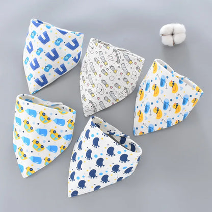 5pcs/lot Pure Cotton Baby Bibs Triangle Double Cotton Bibs Cartoon Print Saliva Towel Baby Boys Girls Feeding Apron