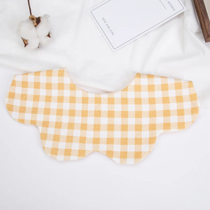 360° Cotton Baby Bibs for Kids Boys Girls Plaid Saliva Towel Cute Korea Rotativo Petal Neck Adjustable Button Feeding Burp Cloth