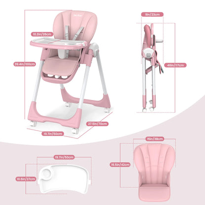 SEJOY Baby High Chair Infants Folding Convertible Removable Tray Adjustable Seat