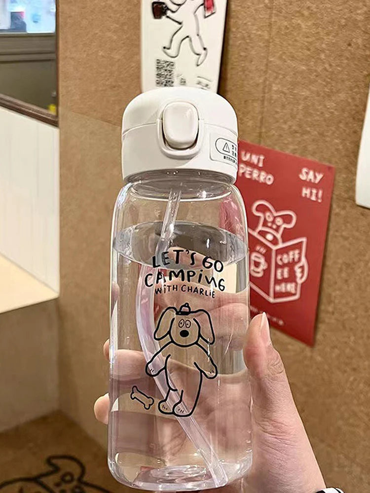 Plastic Water Bottle Water Cup With Straw Simple Large Capacity Portable Drop Resistant And Portable Cup Cartoon Ice Suction Cup