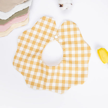360° Cotton Baby Bibs for Kids Boys Girls Plaid Saliva Towel Cute Korea Rotativo Petal Neck Adjustable Button Feeding Burp Cloth