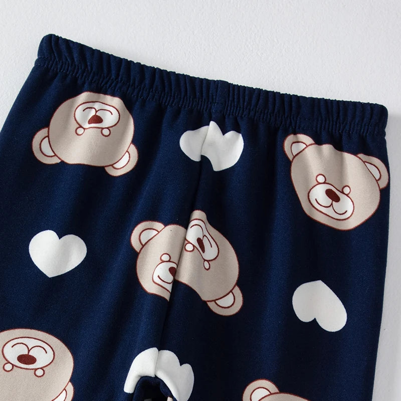 2-piece 2024 new autumn children's cute bear long-sleeved trousers suit boy leisure and comfortable home cover girl Joker pajama