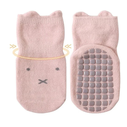 5 Pairs/lot Baby Non Slip Floor Sock 5colored Of Bear Print Infant Girl Cotton Socks Solid Autumn Anti Slip Children's Knee Sock
