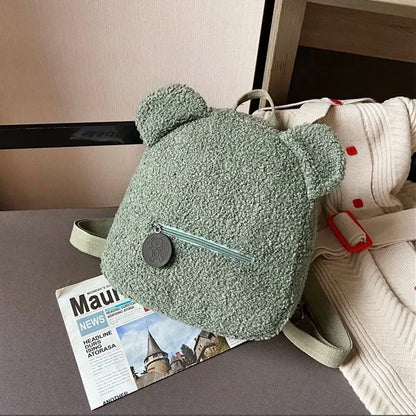 Cute Bear Ear Plush Backpack for Kids Adult Lamb Fleece Shoulder Bag High-capacity Korean Parent-Child Bags Boys Girls Backpacks