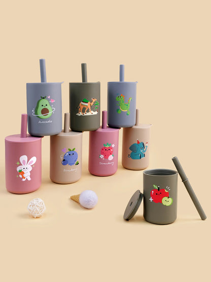 TYRY.HU 1Pc Baby Feeding Straw Cup Baby Cartoon Learning Feeding Cup Food Grade Silicone Toddler Water Bottle Tableware BPA Free