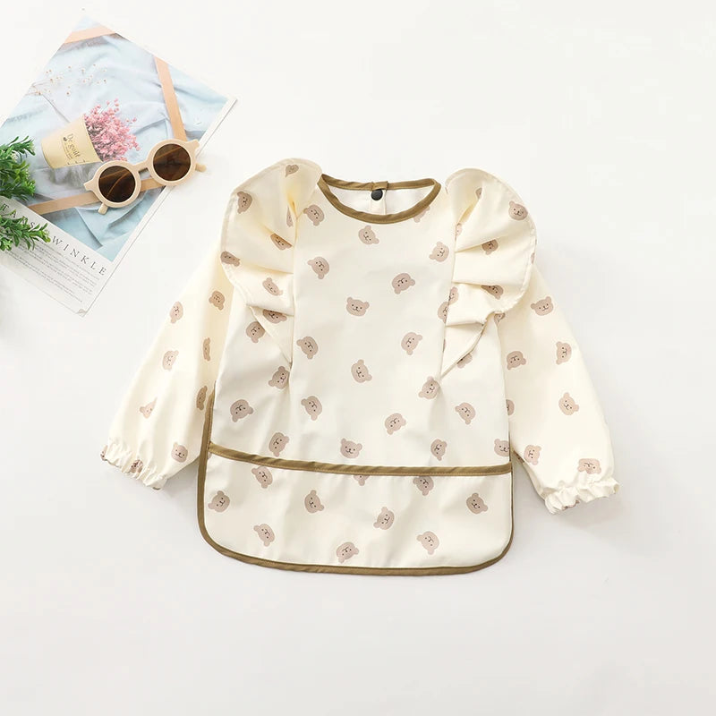 Baby Feeding Bibs Angel Wings Kids Waterproof Long Sleeve Art Smock Baby Stuff Anti-dirty Dinning Apron with Pocket for Newborn