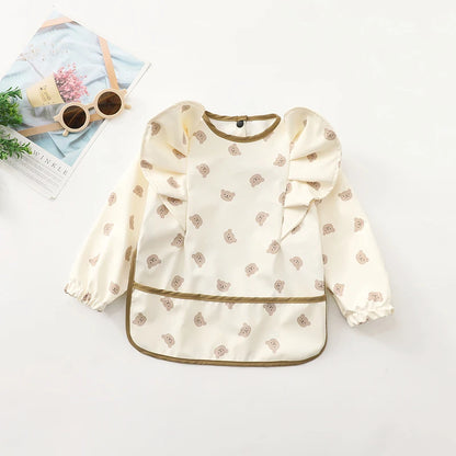 Baby Feeding Bibs Angel Wings Kids Waterproof Long Sleeve Art Smock Baby Stuff Anti-dirty Dinning Apron with Pocket for Newborn
