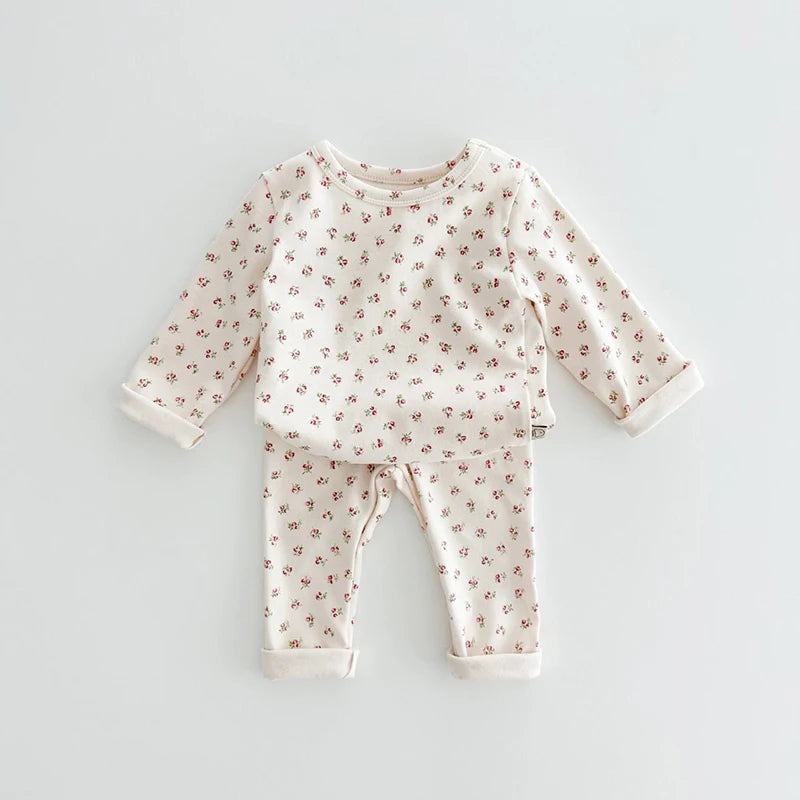 Kids Pajama Set Pure Cotton Cartoon Floral Boys Sleepwear Girls Loungewear Suit Children Sleep Set 1-6Y