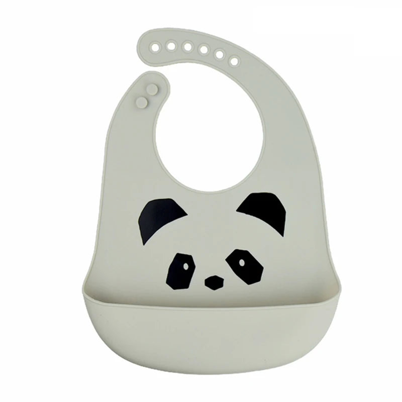 Cartoon Waterproof Soft Silicone Baby Bibs Adjustable Toddler Feeding Food Catcher Roll up Pocket Feeding Stuff Apron