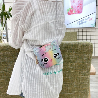 Mini Crossbody Bag for Children Cute Cartoon Cat Baby Girls Shoulder Bags PU Leather Boys Kids Small Coin Purse Handbags Wallet