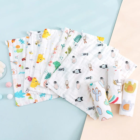 Random 5pcs Muslin 8 layers Cotton Soft Baby Towels Baby Face Towel Handkerchief Bathing Feeding Face Washcloth Wipe Burp Cloth