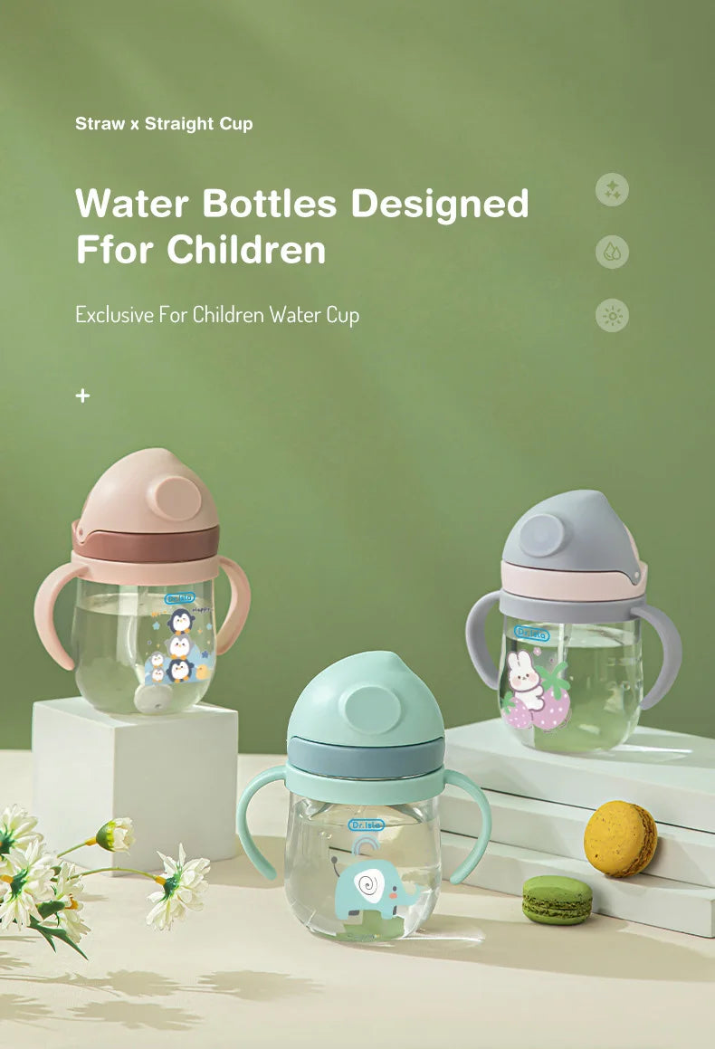 250ml Baby Feeding Cup with Straw Children Learn Feeding Drinking Bottle Animal Design Kids Training Cup with Straw BPA Free