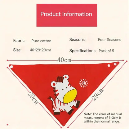 5pcs Pure Cotton Bandana Waterproof Bibs Baby Saliva Towel Triangle Scarf Newborn Boys Girls Absorbent Cloth Bib Saliva Scarf