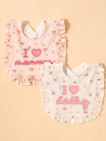 2pcs baby bib cover up, soft cotton adjustable bib with U-shaped lace, newborn feeding bib, baby saliva towel